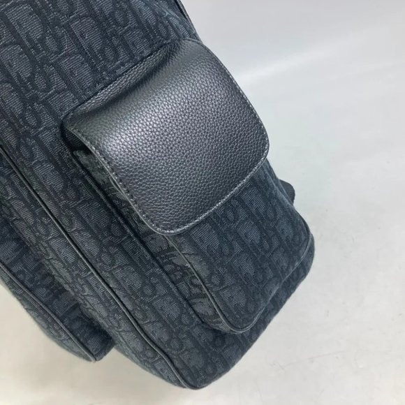 Auth Dior 1ADBA161YKS 23SS Saddle Oblique Backpack Canvas/Leather Navy/Black - Picture 4 of 14